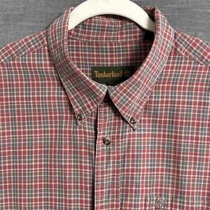 Vintage Timberland Shirt XL‎ Red Plaid Button Down 90s Y2k Casual Lightweight